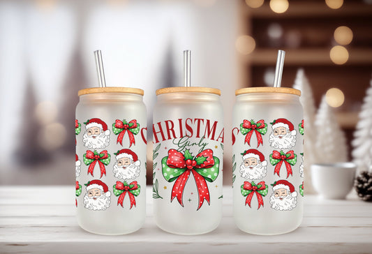UVDTF Wrap Christmas Girly Coquettes Bows 16oz Can Glass Mug Tumbler, Ready to apply, Exclusive Design, Permanent Waterproof Adhesive