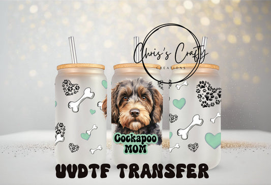 UVDTF Wrap Cockapoo Mom 16oz Can Glass Mug Tumbler, Dog Mom Dad, Ready to Apply, Permanent Waterproof Adhesive