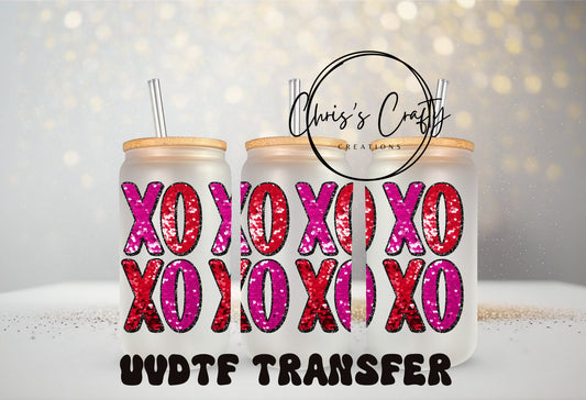 UVDTF Wrap Valentines XO XO Faux Glitter for 16oz Can Glass Mug Tumbler, Ready to Apply, Permanent Waterproof Adhesive