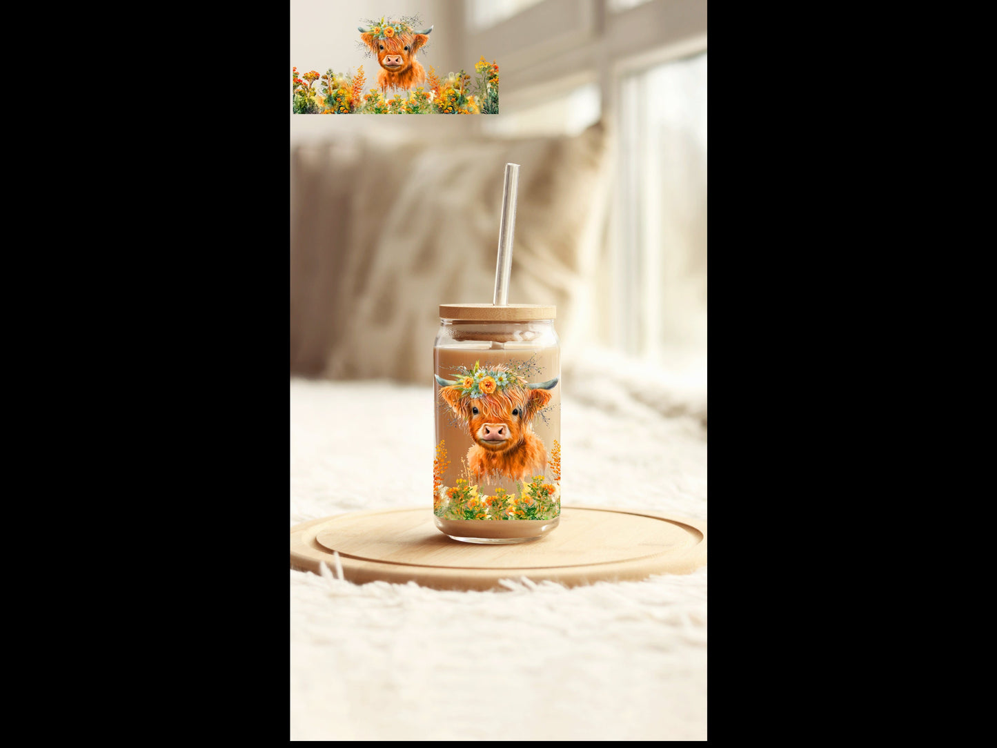 UVDTF Wrap Highland Cow Floral