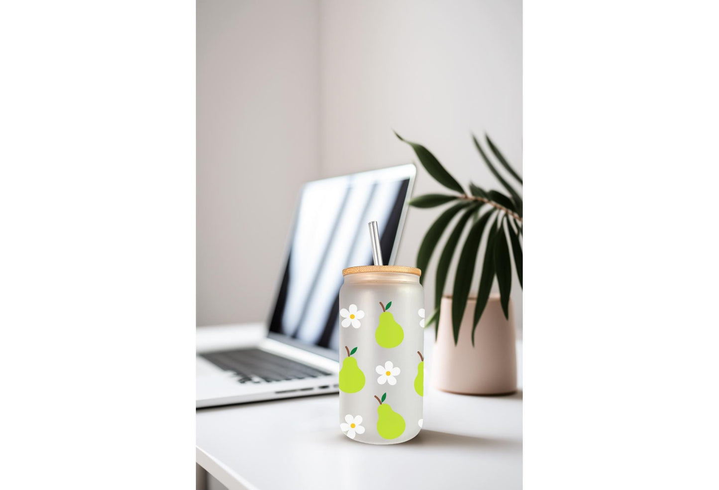 UV DTF Wrap Pears & Daisy for 16oz Can Glass Mug Tumbler, Ready to Apply, Permanent Waterproof Adhesive