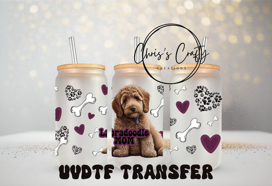UVDTF Wrap Labradoodle Mom for 16oz Can Glass Mug Tumbler, Ready to Apply, Permanent Waterproof Adhesive