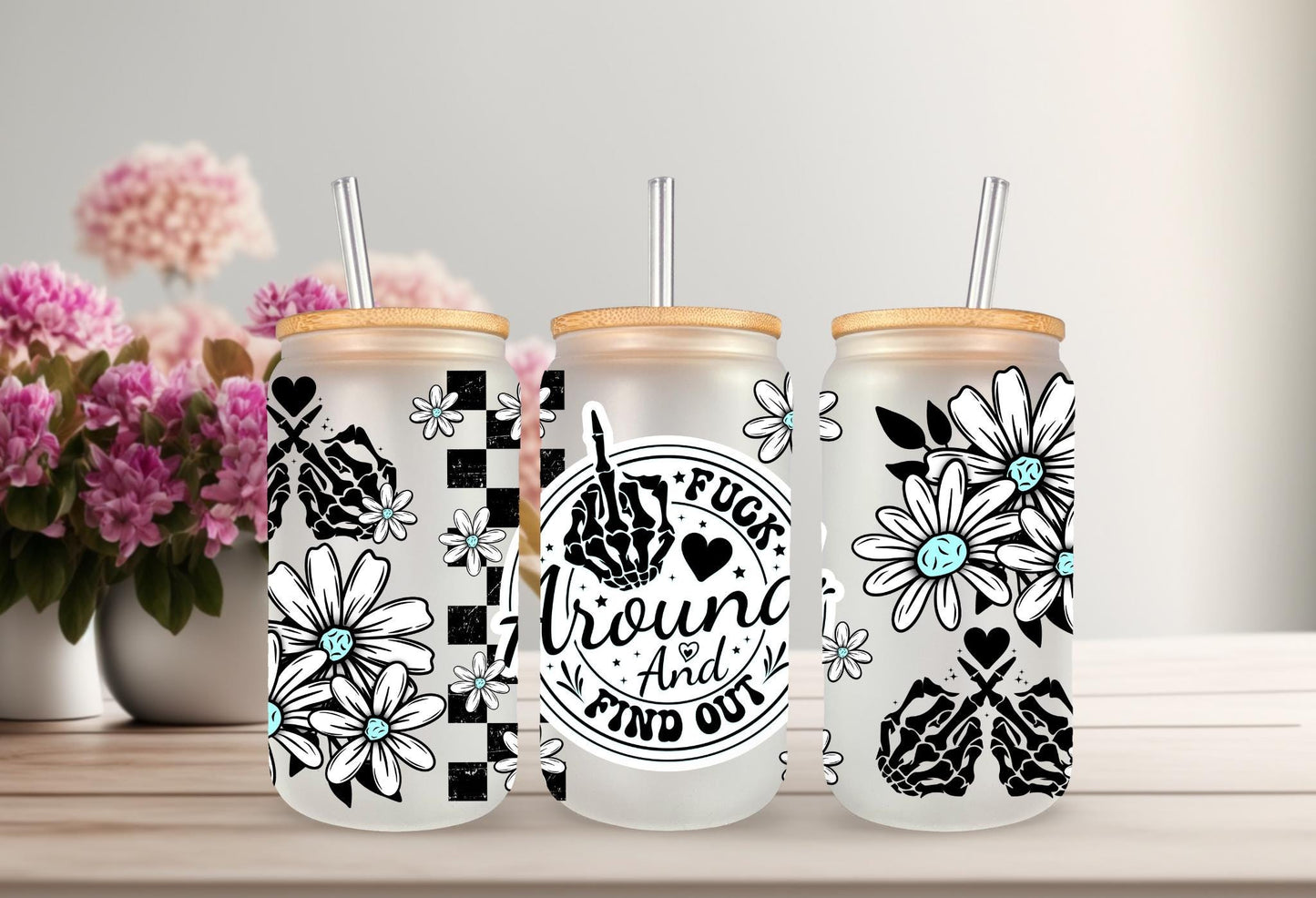 UVDTF Wrap Sarcastic Funny Saying 16oz Can Glass Mug Tumbler, Floral Wrap, Ready to Apply, Permanent Waterproof Adhesive