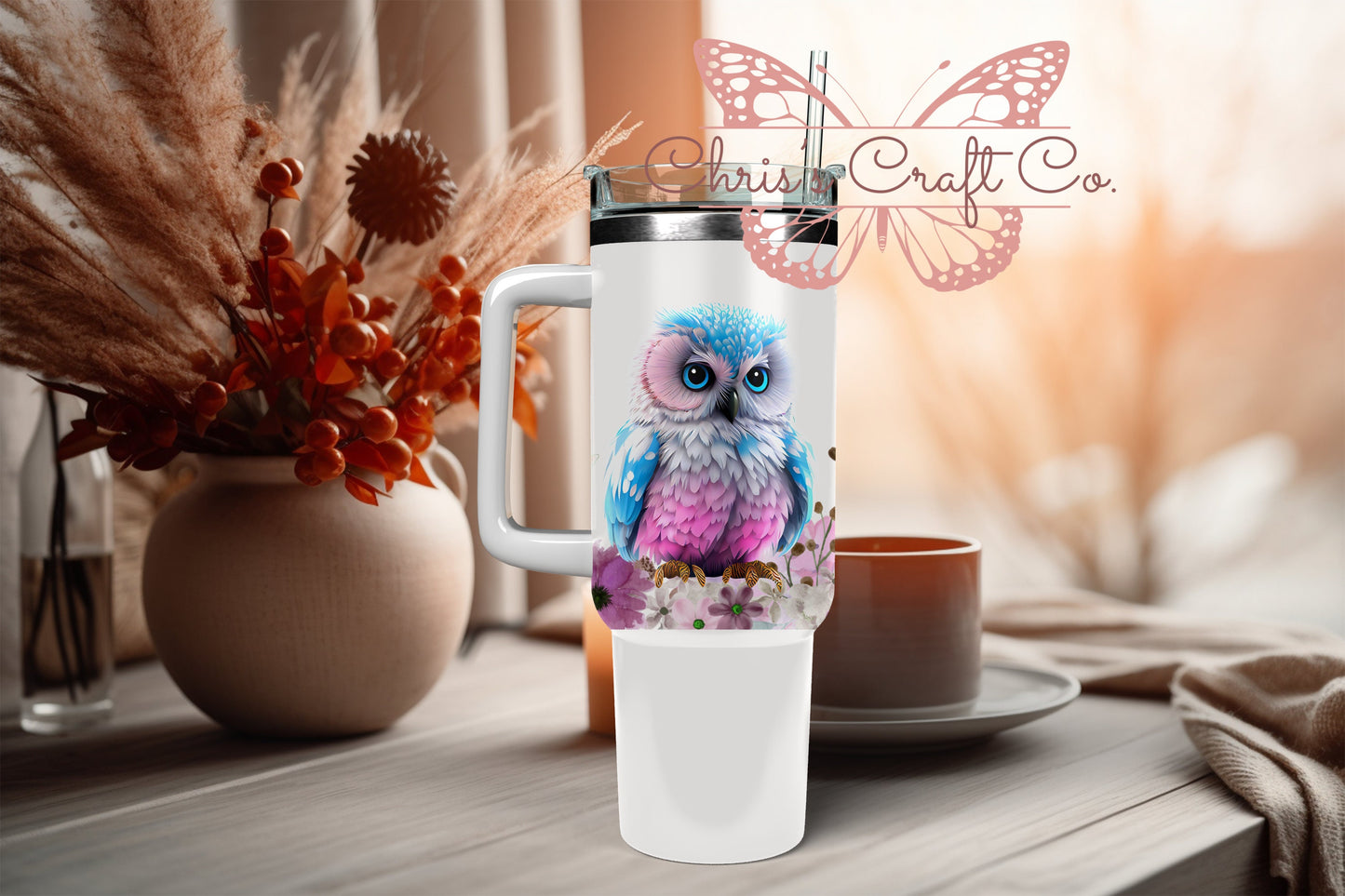 UVDTF Wrap Colorful Owl and Butterflies 16oz Can Glass Mug Tumbler, Ready to Apply, Permanent Waterproof Adhesive, Add on a Cup