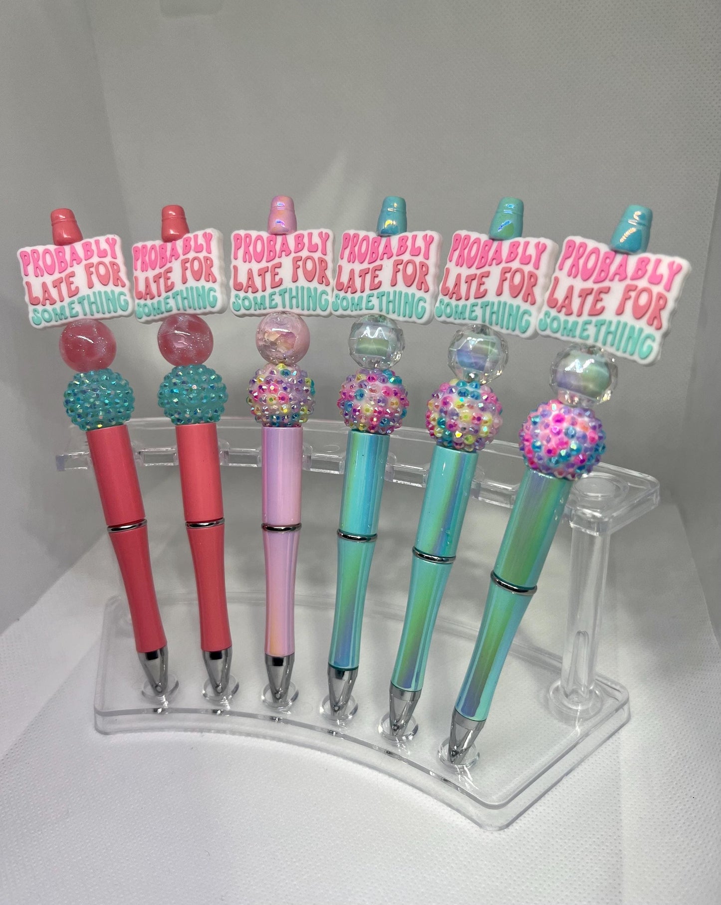 Beaded Pen Probably Late for Something, Sarcastic Pen, Fun Pens Acrylic Beads, Custom Pen, Retractable Ink Pen, Graduation