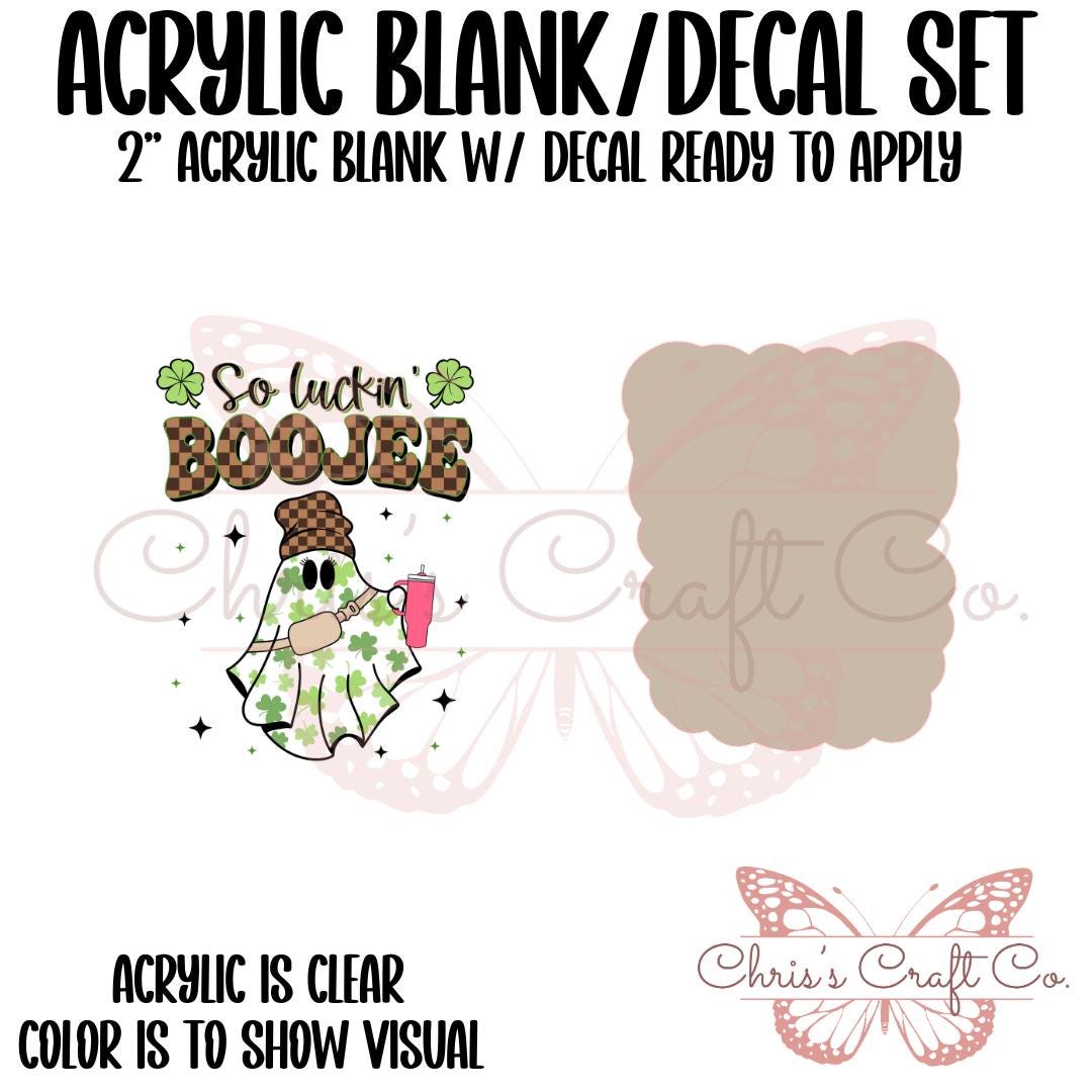 St. Patrick Ghost So Luckin Boojee Acrylic Blank UVDTF Decal Set, Diy Badge Reels, UVDTF sticker, Unfinished Badge Reel, Badge Reel Blanks