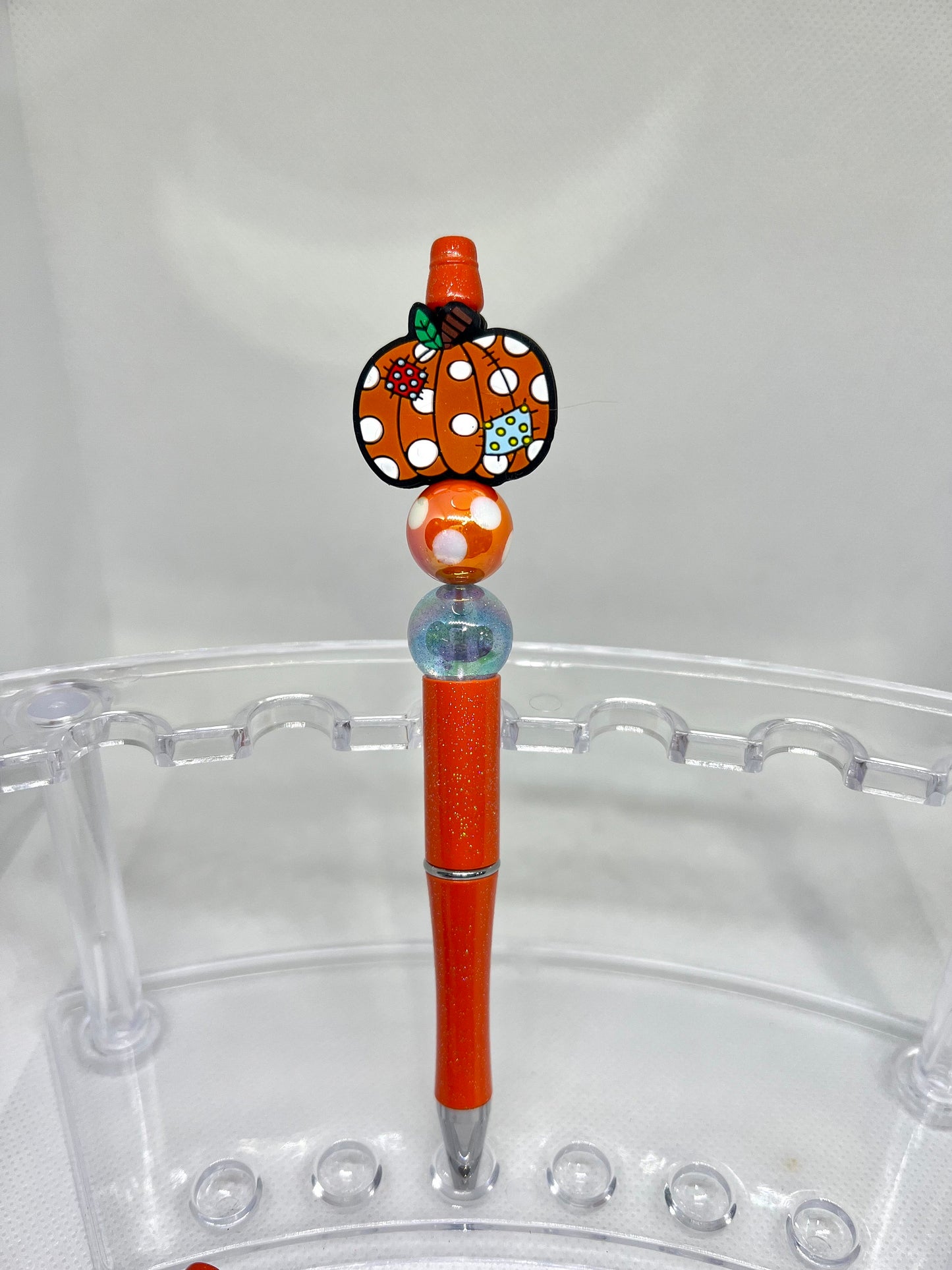 Beaded Pen Fall Pumpkin Polka Dots, Fun Pens Acrylic Beads, Custom Pen, Retractable Ink Pen, Gifts for her, Teacher, Nurses, Medical