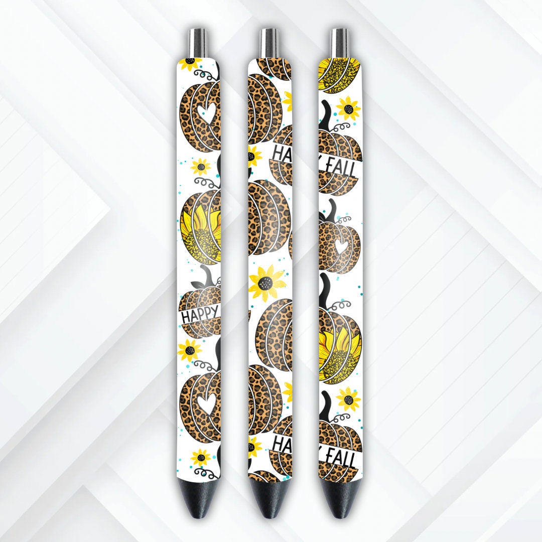 UVDTF Pen Wrap Fall Leopard Pumpkins Sunflowers, Happy Fall Pen Wrap, Permanent Adhesive Waterproof, Ready to apply