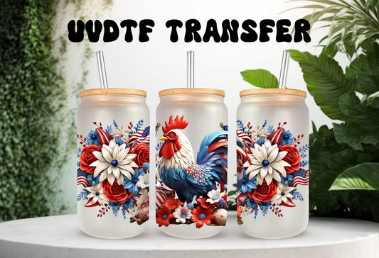 UVDTF Wrap America Chicken for 16 oz Can Glass, Mug, or  Tumbler, Rooster Wrap, Ready to apply, Permanent Adhesive Waterproof, Apply to cup