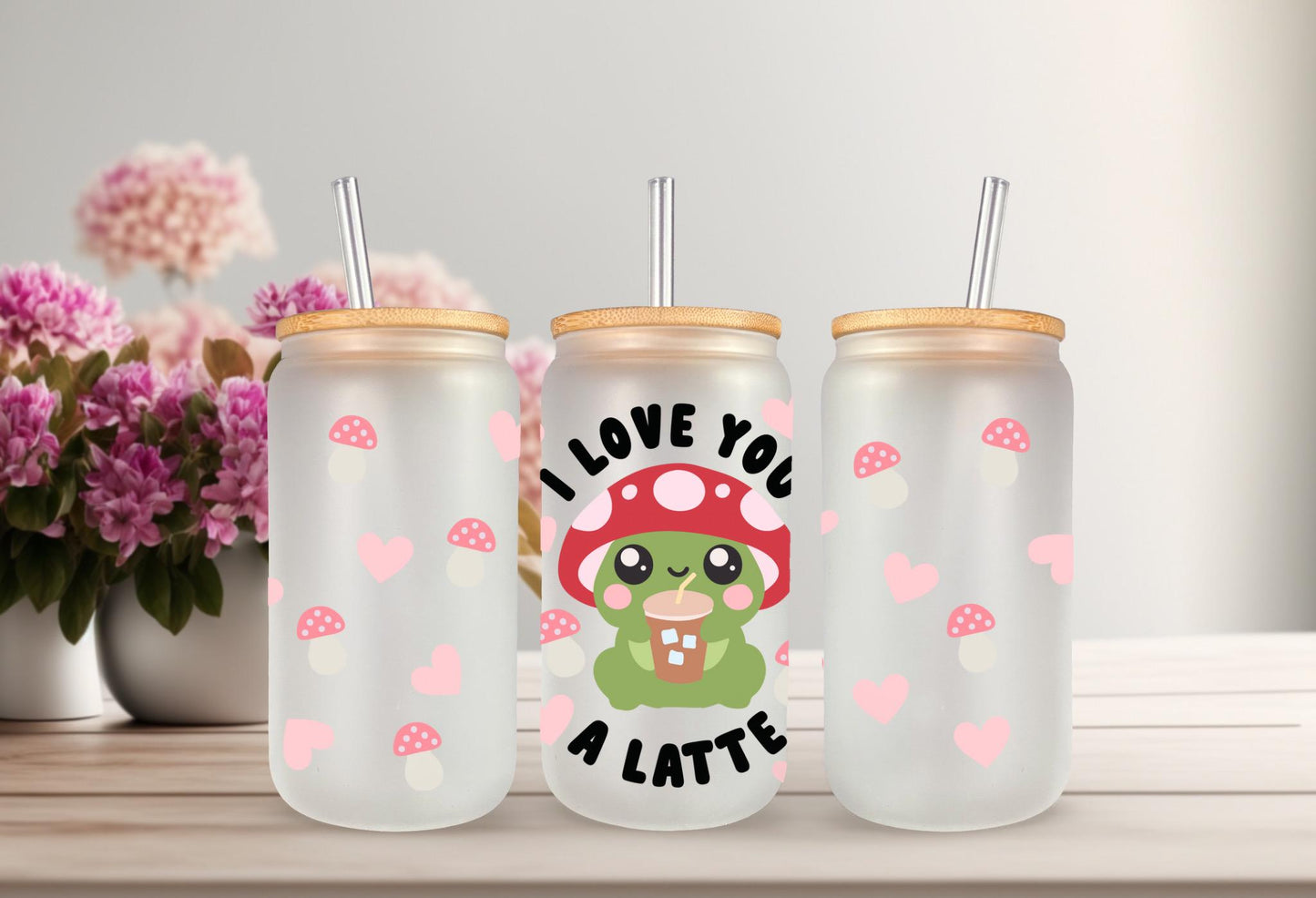 UVDTF Wrap Mushroom Frog Love You A Latte, 16 oz Can Glass Mug Tumbler, Mushroom  Wrap, Ready to Apply, Permanent Waterproof Adhesive