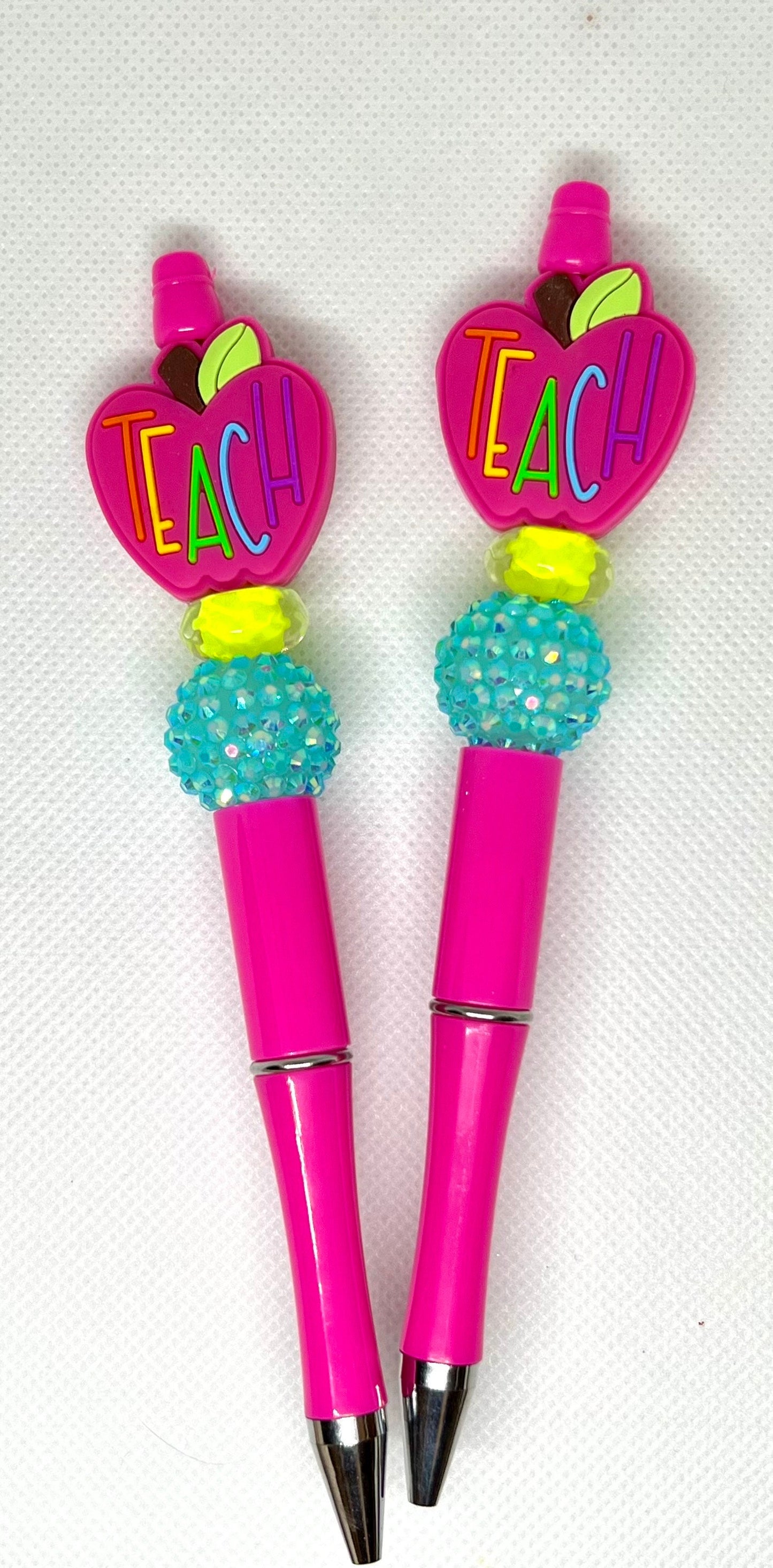 Beaded Pens, Teacher Pink Apple, Fun Pens Acrylic  Beads, Beaded Pen, Retractable Ink Pen, Gifts