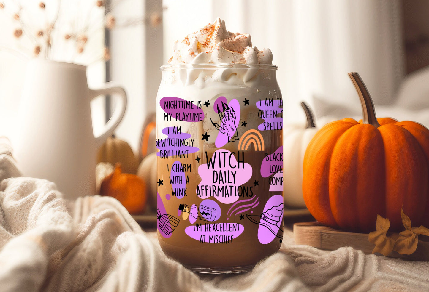 UVDTF Wrap Witch Affirmations for 16oz Can Glass, Mug, or Tumbler,  Halloween Wrap, Ready to Apply, Permanent Adhesive