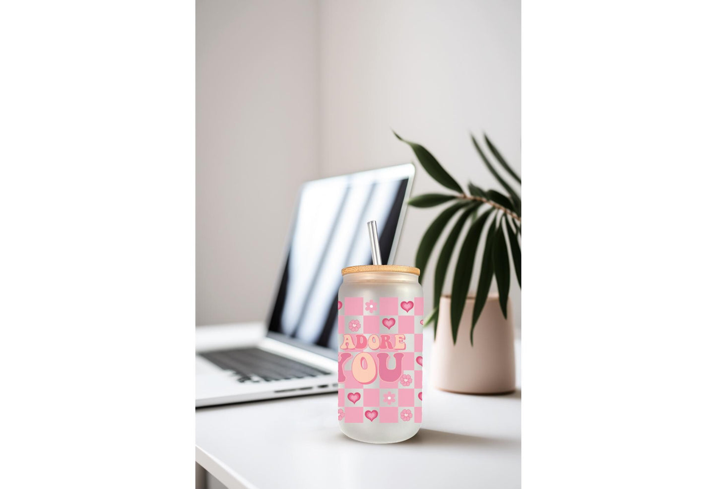 UVDTF Wrap Heart Valentine’s Floral Adore You 16oz Can Glass Mug Tumbler, Ready to Apply, Permanent Waterproof Adhesive