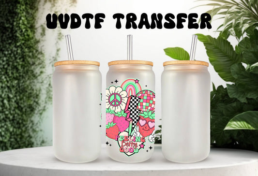 UVDTF Decal Feeling Berry Good Collage 16oz Can Glass Mug Tumbler, Ready to Apply, Permanent Waterproof Adhesive, add on a cup