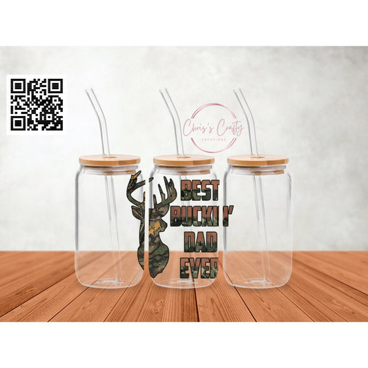 UVDTF Best Buckin’ Dad Ever decal for 16oz can glass, mugs, tumblers, and more, Ready to apply