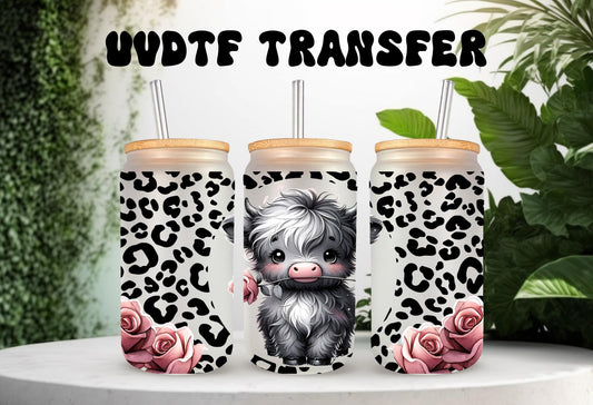 UVDTF Wrap Highland Cow Roses Leopard Print 16oz Can Glass Mug Tumbler Wrap, Geese Wrap, Ready to apply, Permanent Adhesive