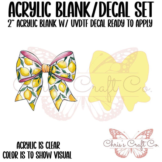Lemon Coquette Bow Acrylic Blank Decal Set, DIY Badge Reels, Bow Blank and UVDTF sticker, Unfinished Badge Reel, Badge Reel Blanks