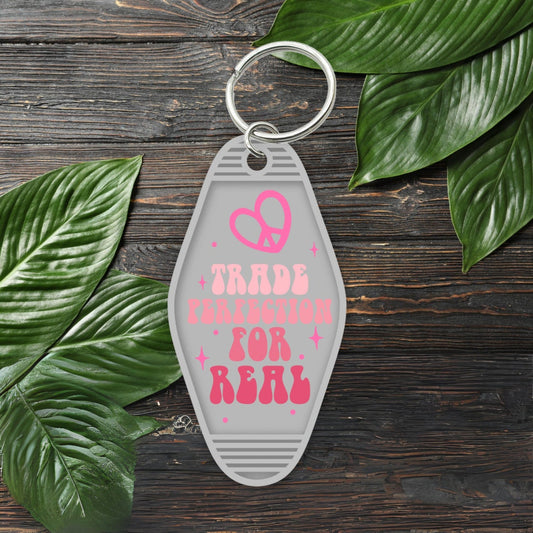 UVDTF Keychain Retro Trade Perfection Real Decal, Motel Keychain Ready to Apply, UVDTF Motel Keychain Decal, 1 Only/Set of 5 Keychain Decals