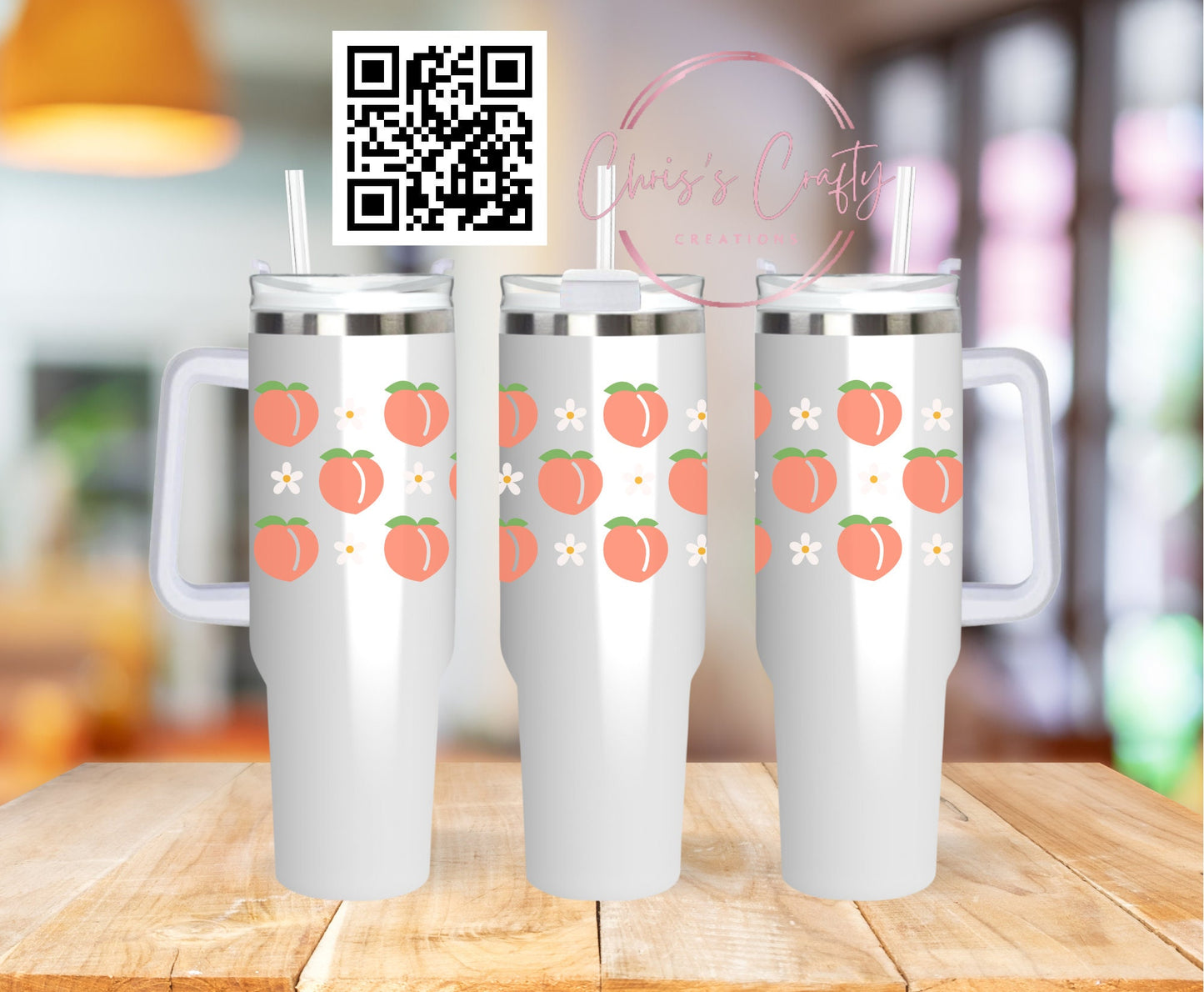 UVDTF Wrap Just Peachy Daisy for 16oz Can Glass Mug Tumbler, Ready to apply, Fruit Wrap, Permanent Waterproof Adhesive