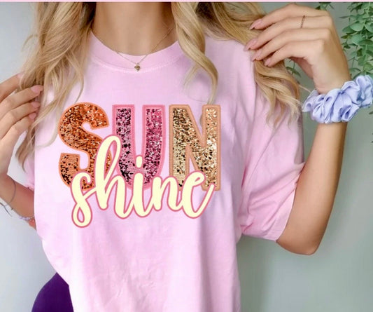 Screenprint Color Transfer Faux Glitter Sunshine, Summer Sun, Full Color Transfer, Ready to Press, Full Color Matte Clear Transfer