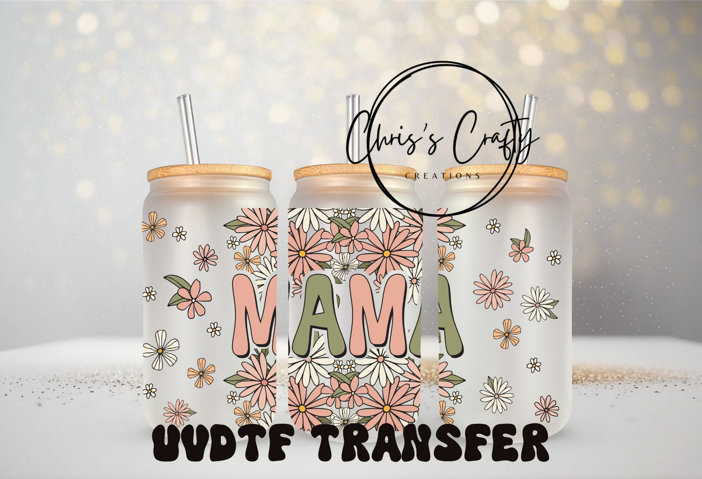UVDTF Wrap Mama Boho Retro 16oz Can Glass Mug or Tumbler, Ready to apply, Permanent Adhesive | Waterproof | Add on a Cup