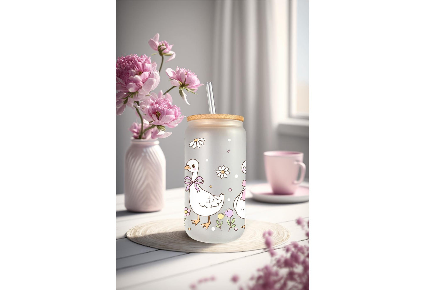 UVDTF Wrap Mother Goose 16oz Can Glass Mug Tumbler Wrap, White Goose, Ready to apply, Permanent Waterproof Adhesive