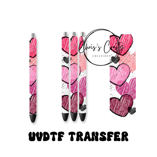 UVDTF Pen Wrap Pink Hearts, Ready to Apply, Permanent Waterproof Adhesive