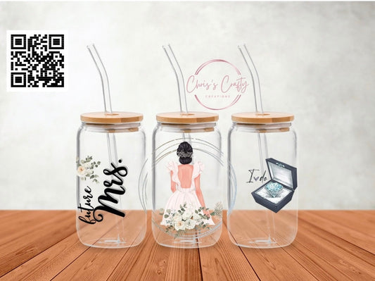 UVDTF Wrap Future Mrs. Bride to be  16oz Can Glass Mug or Tumbler, Ready to apply, Gifts for Her, Wedding gifts, Double Sided Option