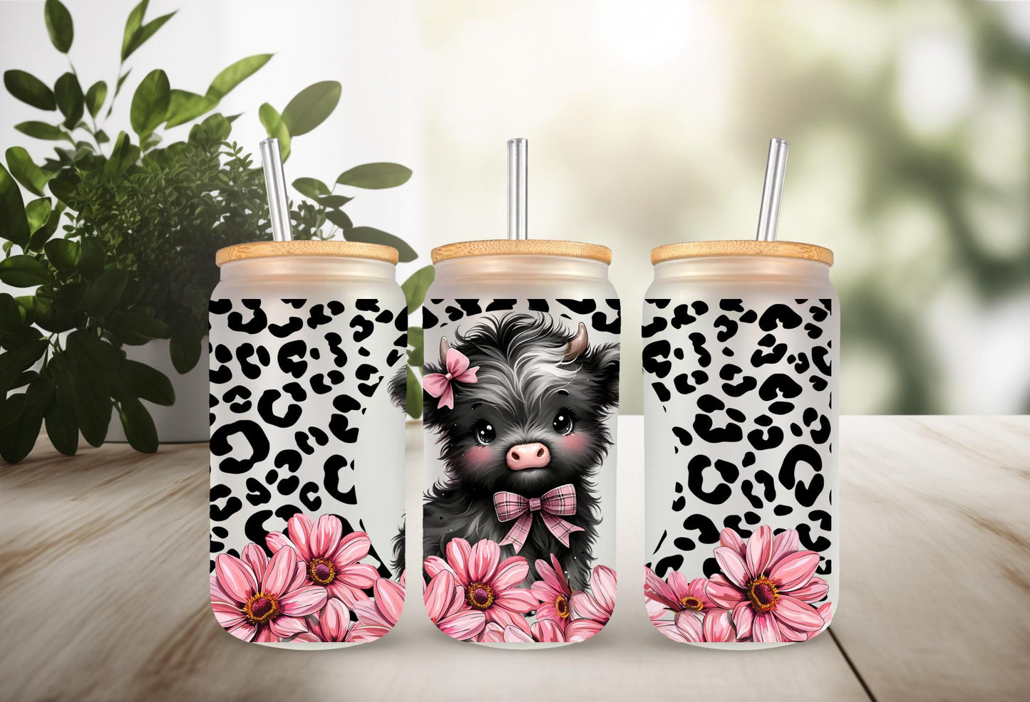 UVDTF Wrap Highland Cow Daisy Leopard Print 16oz Can Glass Mug Tumbler Wrap, Geese Wrap, Ready to apply, Permanent Adhesive