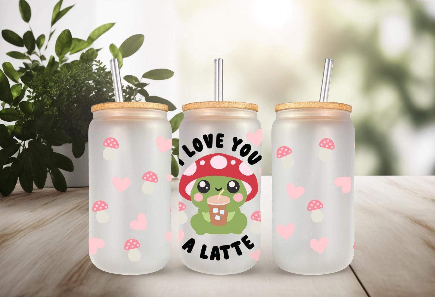 UVDTF Wrap Mushroom Frog Love You A Latte, 16 oz Can Glass Mug Tumbler, Mushroom  Wrap, Ready to Apply, Permanent Waterproof Adhesive