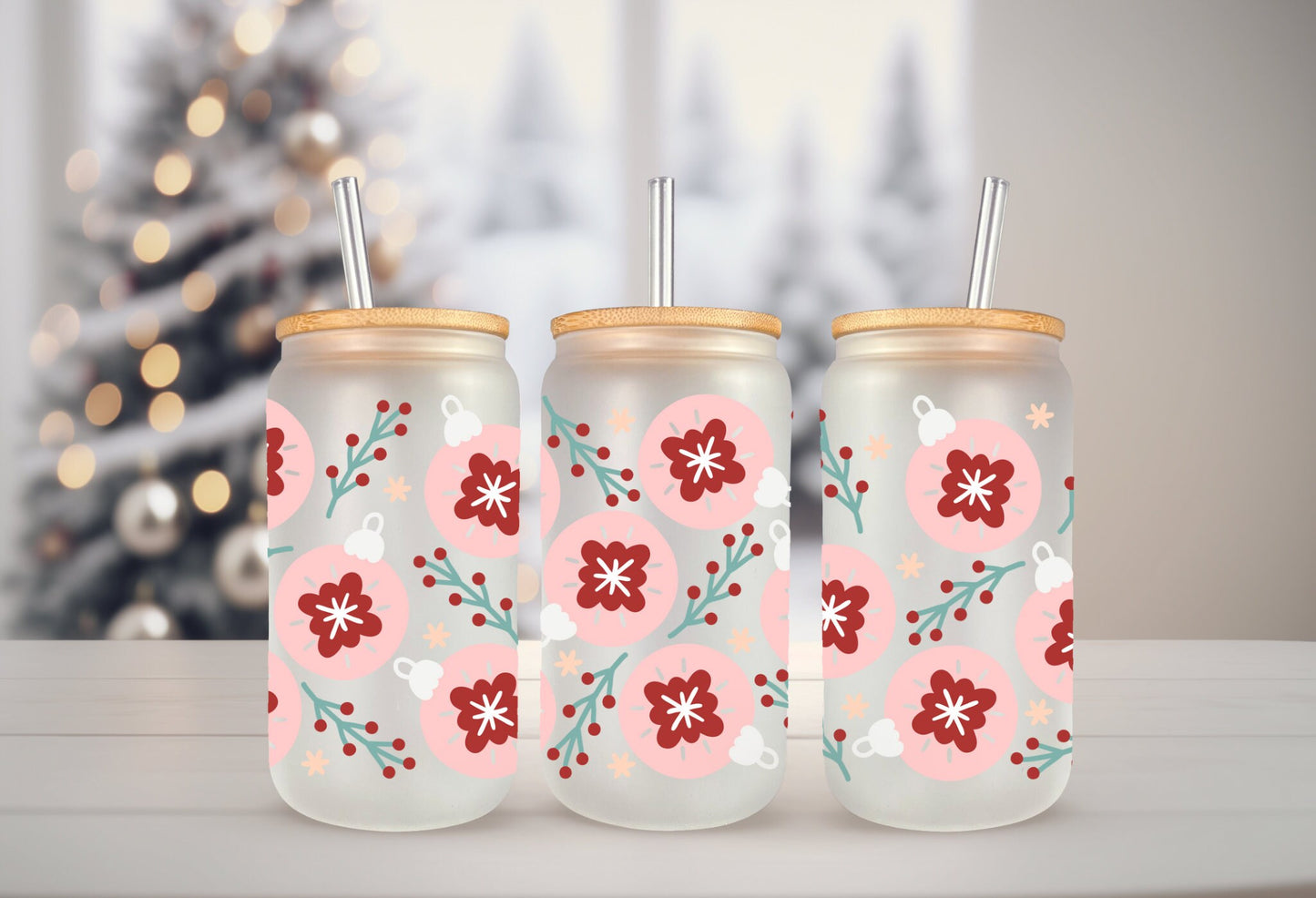 UVDTF Wrap Christmas Ornaments for 16oz Can Glass, Mug, or 40oz Tumbler, Ready to apply, Permanent adhesive, Double Sided option