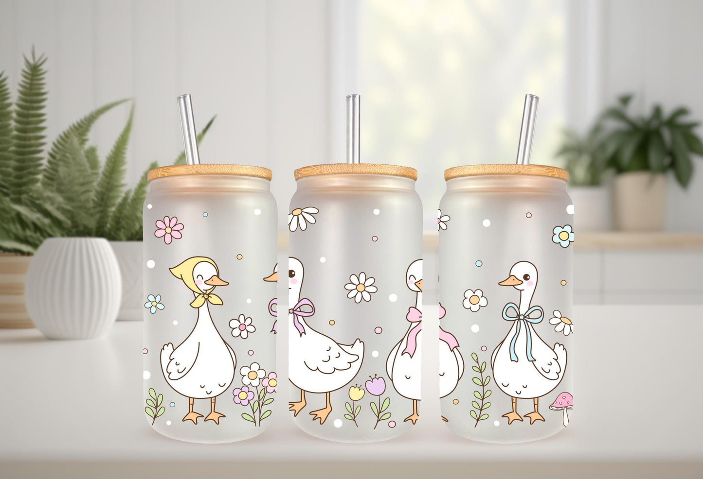 UVDTF Wrap Mother Goose 16oz Can Glass Mug Tumbler Wrap, White Goose, Ready to apply, Permanent Waterproof Adhesive