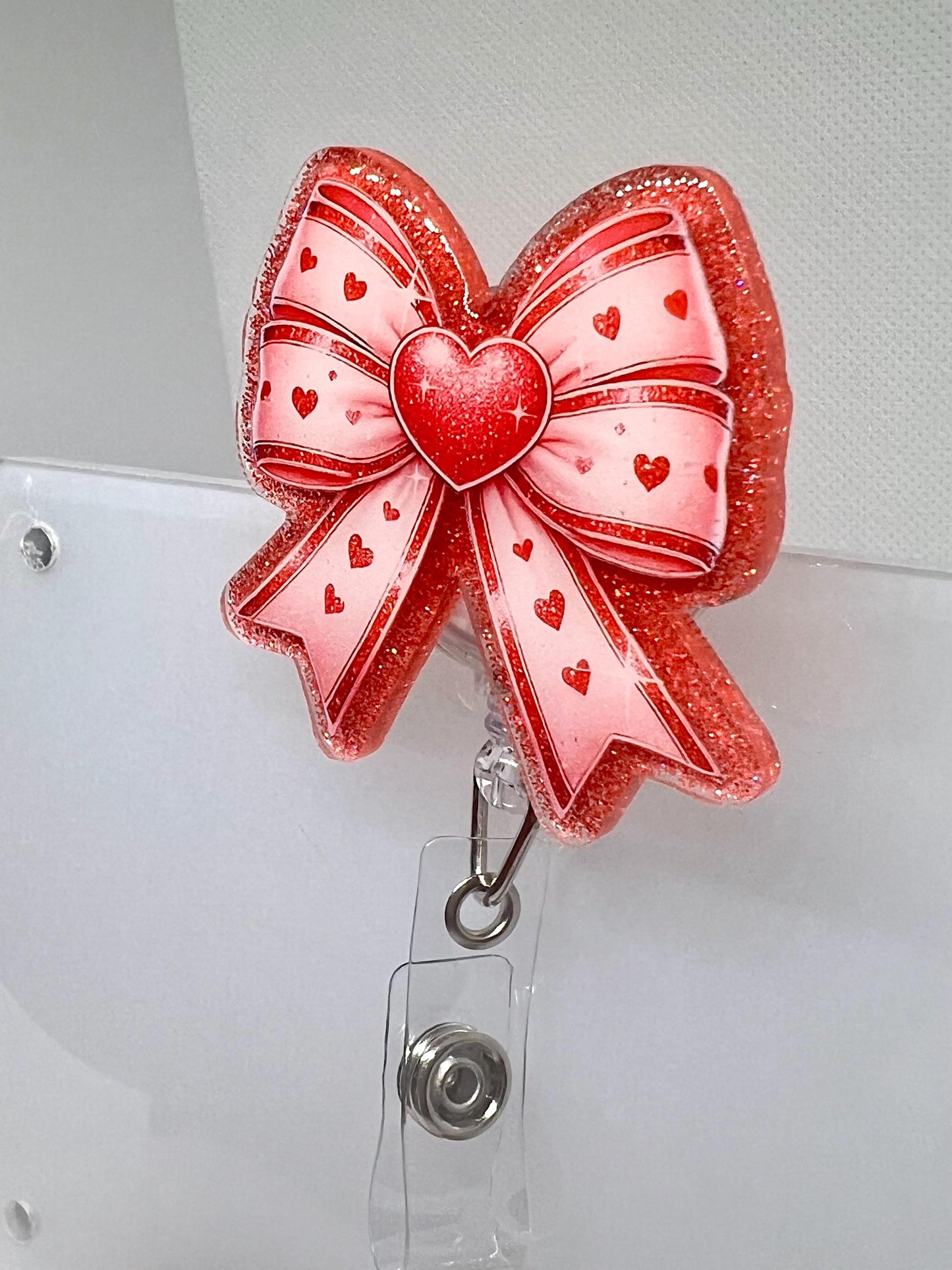 Badge Reel Valentine Bow Coquette, Heart Bow Badge, Funny Sarcastic Badge Reel, Interchangeable Option, Gifts for Her, Graduation Gift