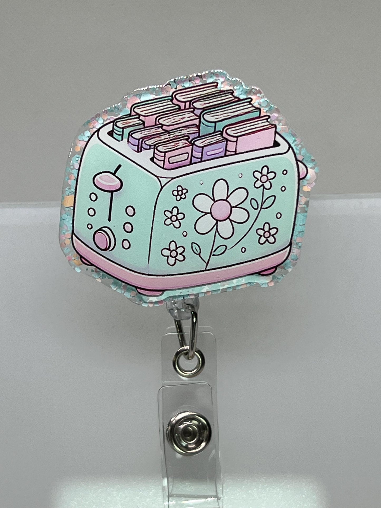 Toaster & Books Badge Reel - Whimsical Retractable ID Holder for Book Lovers, Teachers