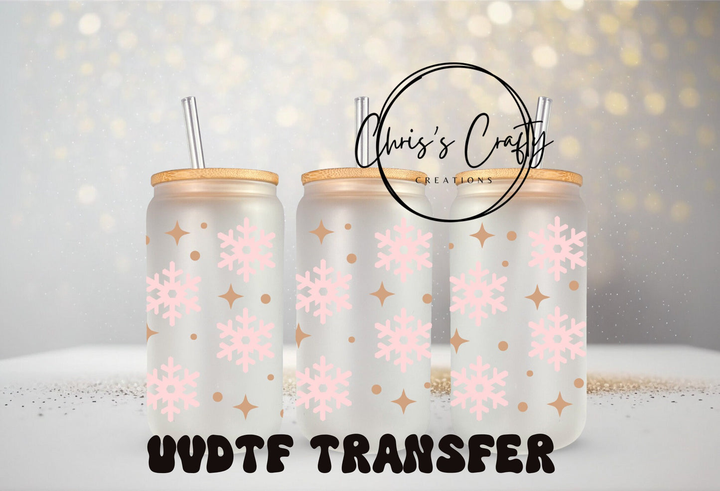 UVDTF WRAPS Pink Christmas Bundle for 16oz Can Glass Mug Tumbler, Ready to Apply, Permanent Waterproof Adhesive