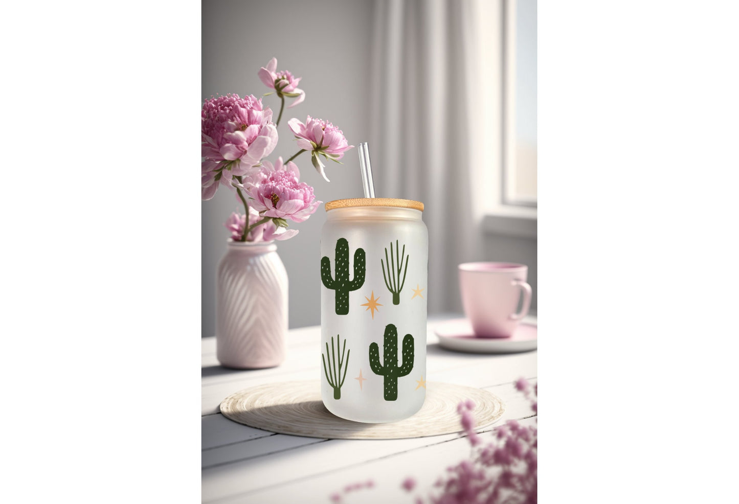 UVDTF Wrap Boho Dessert Cactus 16oz Can Glass, Mug, Tmbler, Cactus Wrap, Ready to apply, Permanent Adhesive Waterproof, Add on a Cup
