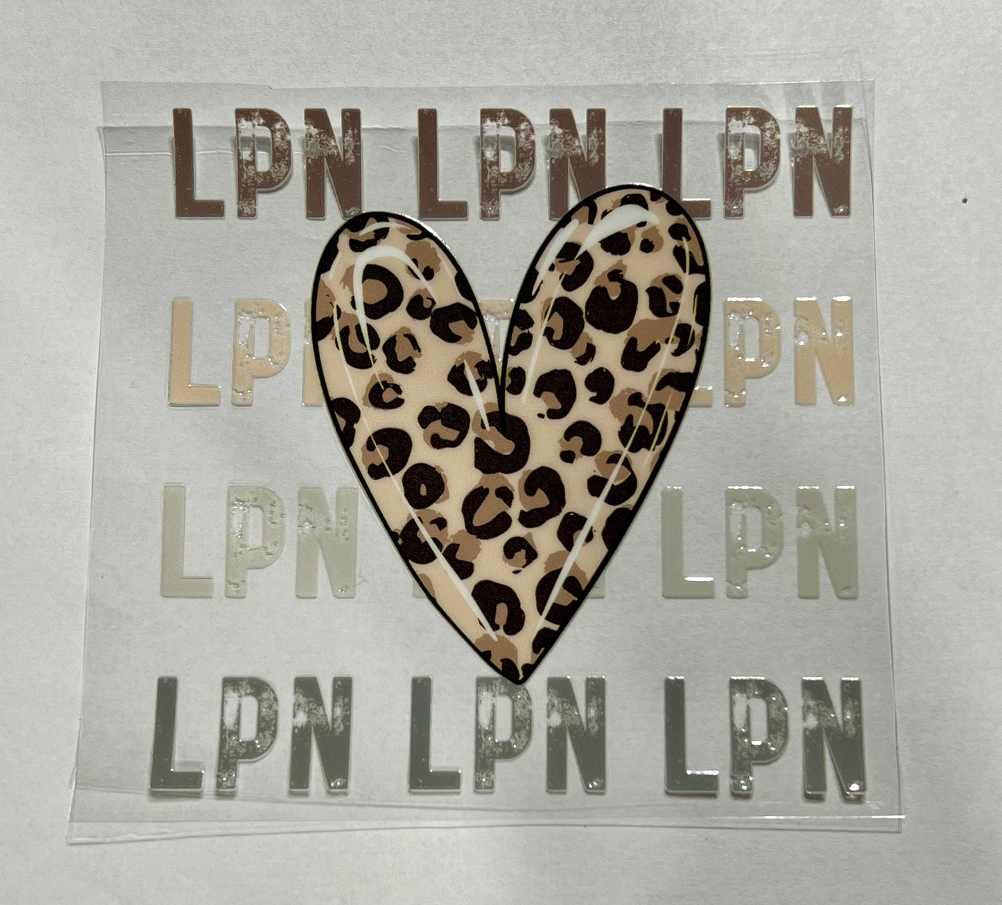 UVDTF Decal LPN Nurse Leopard Heart, 16oz Can Glass, Mug, or Tumbler, Shot glass, Keychain, Ready to Apply, Permanent Adhesive Waterproof