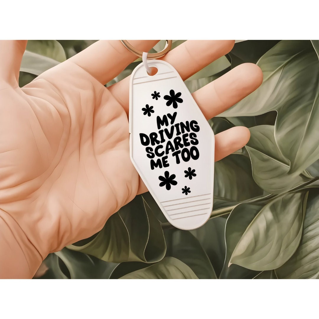 UVDTF Decal Motel Keychain My Driving Scares Me Too, Funny Decal, Ready to Apply, Permanent  Adhesive, Single/Set of 5 Keychain Decals