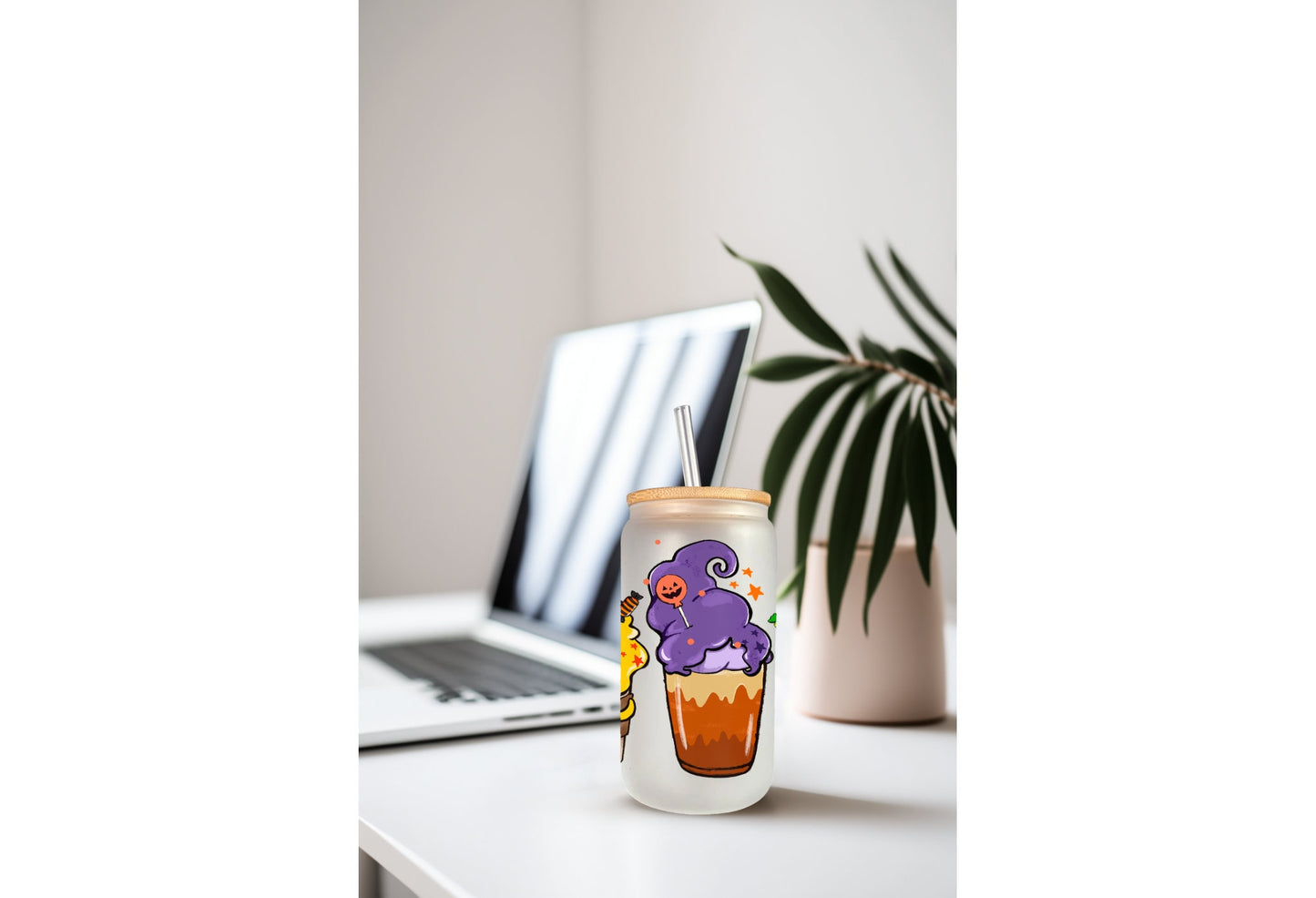 UVDTF Wrap Halloween Witches Iced Coffee for 16oz Can Glass Mug Tumbler, Halloween Wrap, Ready to apply, Permanent Waterproof Adhesive