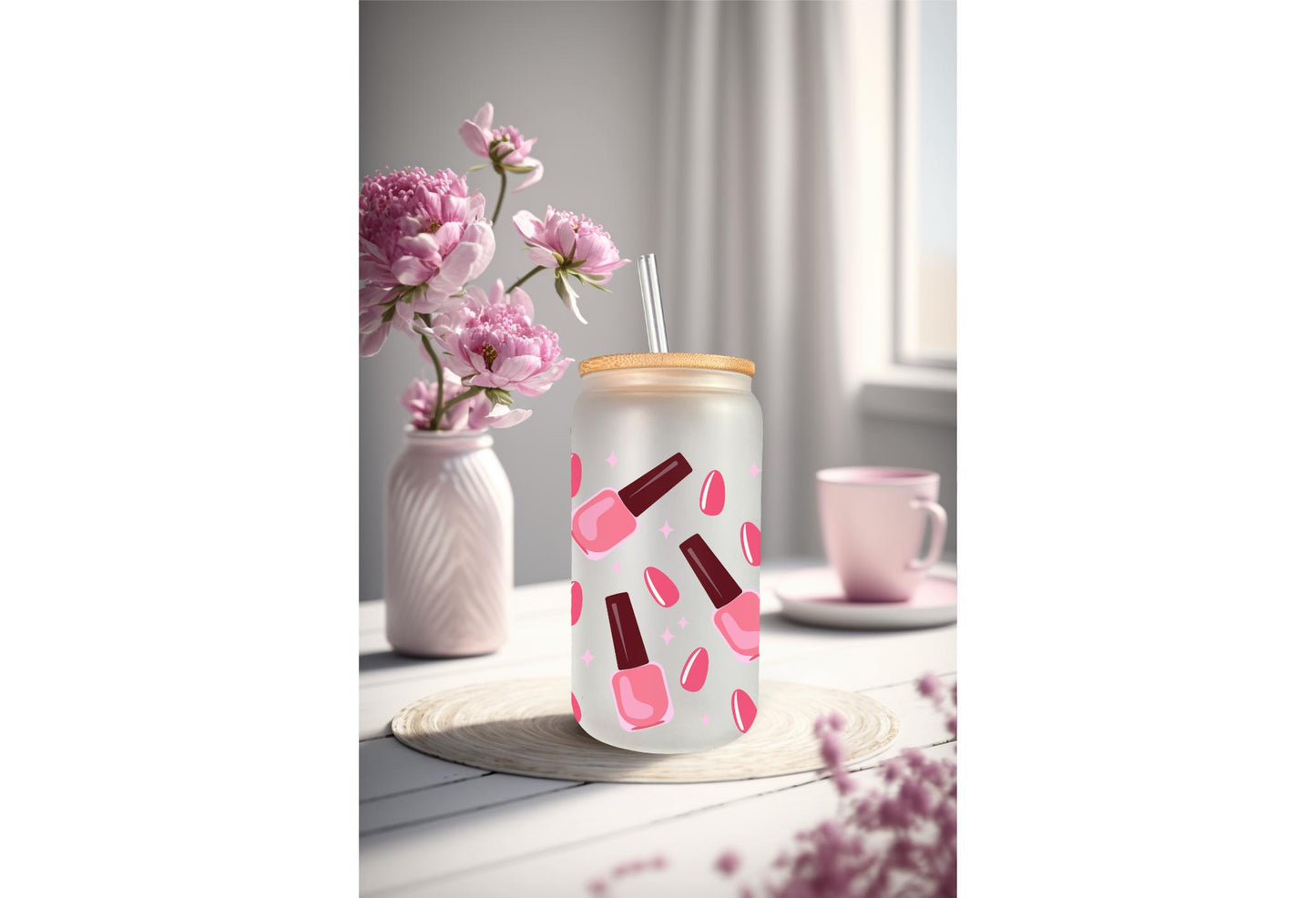 UVDTF Wrap Nail Polish Pink 16oz Can Glass Wrap Mug Tumbler, Nail Polish Wrap, Ready to Apply, Permanent Waterproof Adhesive