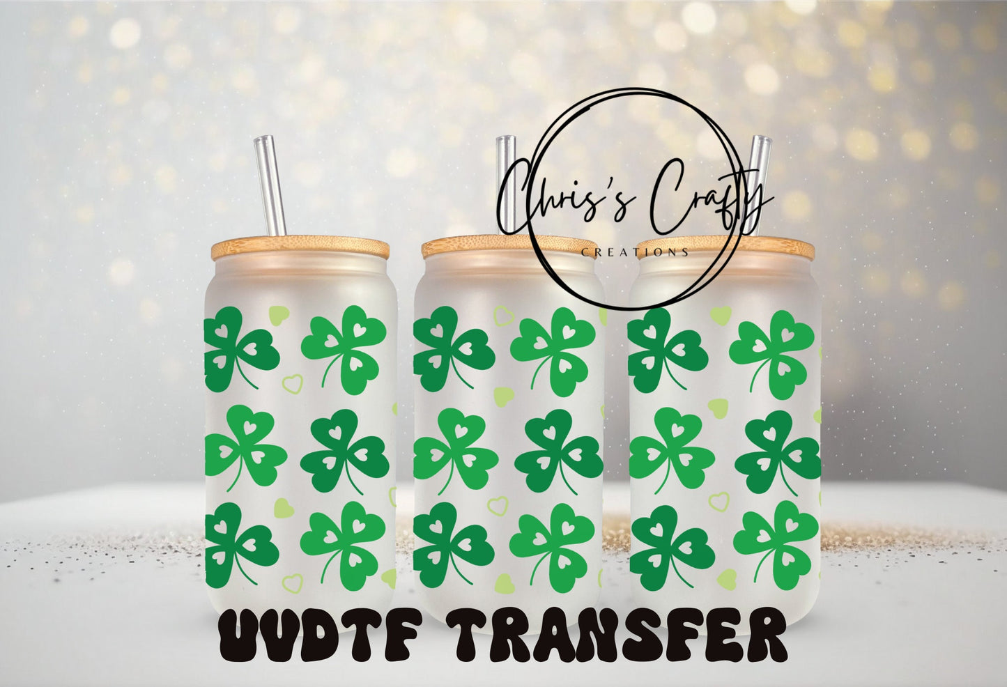 UVDTF WRAPS St. Patrick Clover Leopard Bundle Set of 4 for 16oz Mug Tumbler, Ready to apply, Permanent Waterproof Adhesive