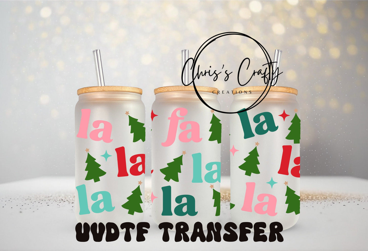 UVDTF WRAPS ONLY for 16 oz can glass Christmas Wrap Bundle Set of 4 | Ready to apply | Waterproof | Permanent Adhesive