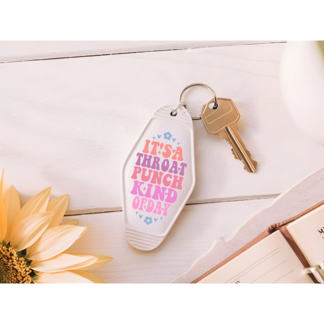 UVDTF Decal Motel It’s A Throat Punch Kind of Day , Funny Decal, Ready to Apply, Permanent  Adhesive,Single/Set of 5 Keychain Decals