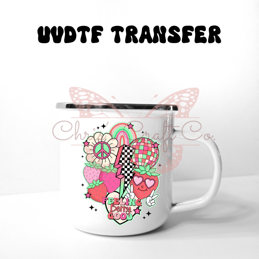 UVDTF Decal Feeling Berry Good Collage 16oz Can Glass Mug Tumbler, Ready to Apply, Permanent Waterproof Adhesive, add on a cup