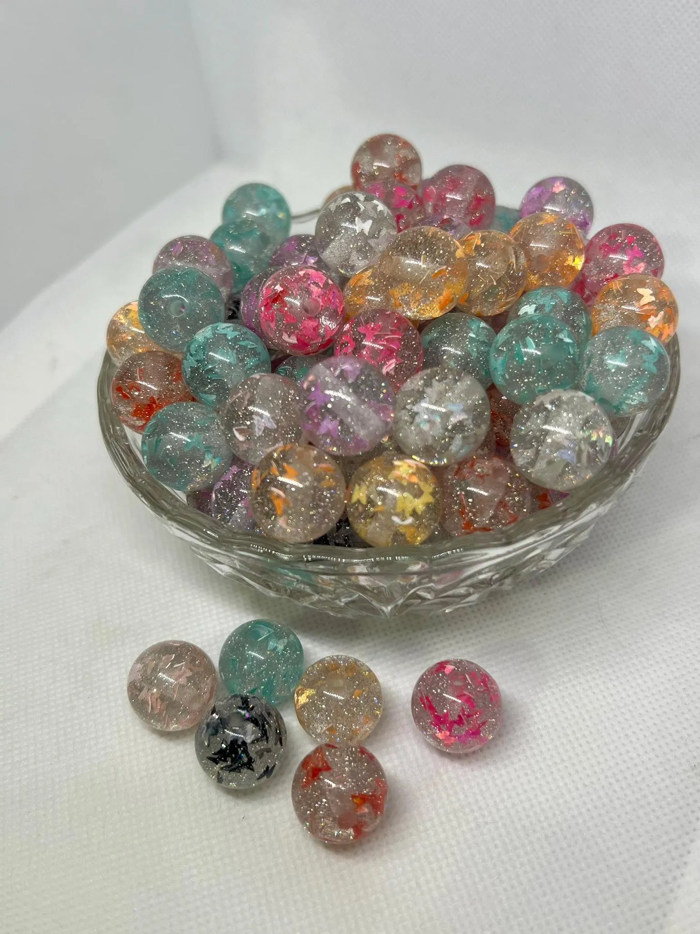 Acrylic Beads 16mm Fancy Glitter Butterfly, Acrylic Gumball Beads in Bulk, 16mm Beads, 16mm Bubble Gum Beads, DIY ideas