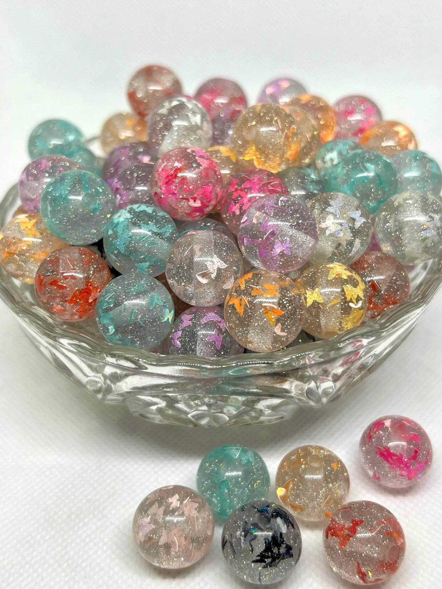 Acrylic Beads 16mm Fancy Glitter Butterfly, Acrylic Gumball Beads in Bulk, 16mm Beads, 16mm Bubble Gum Beads, DIY ideas