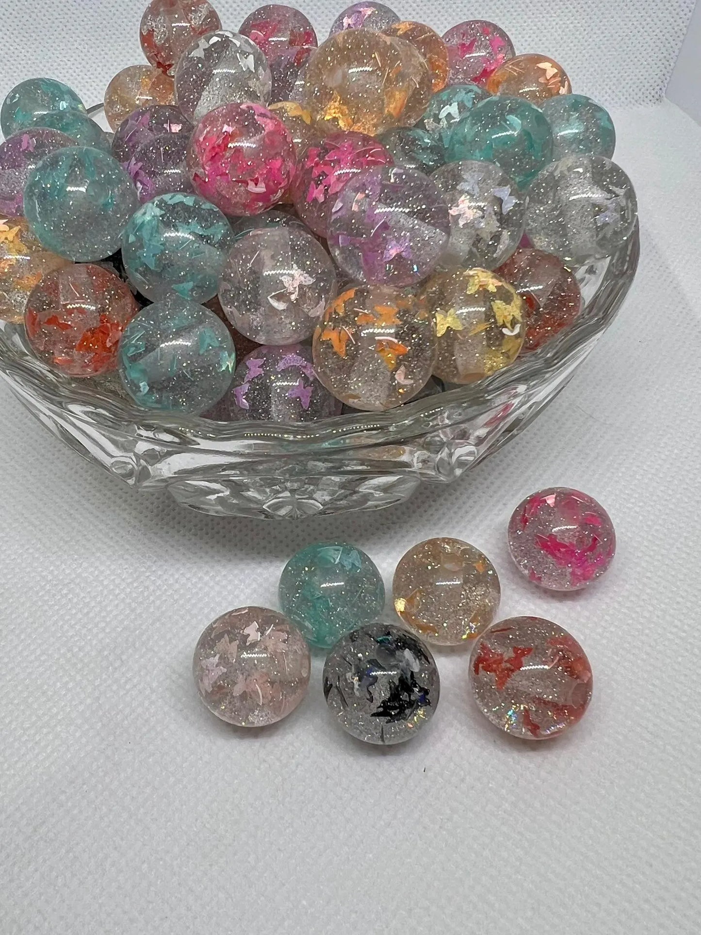 Acrylic Beads 16mm Fancy Glitter Butterfly, Acrylic Gumball Beads in Bulk, 16mm Beads, 16mm Bubble Gum Beads, DIY ideas