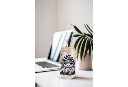 UVDTF Wrap Highland Cow Hot Mess 16oz Can Glass Mug Tumbler Wrap, Ready to apply, Permanent Waterproof Adhesive