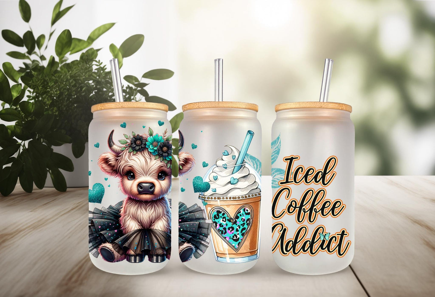 UVDTF Wrap Highland Cow Tutu Iced Coffee