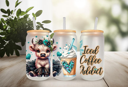 UVDTF Wrap Highland Cow Tutu Iced Coffee